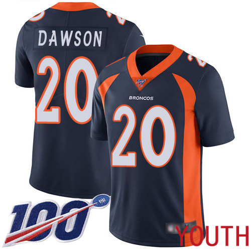 Youth Denver Broncos 20 Duke Dawson Navy Blue Alternate Vapor Untouchable Limited Player 100th Season Football NFL Jersey